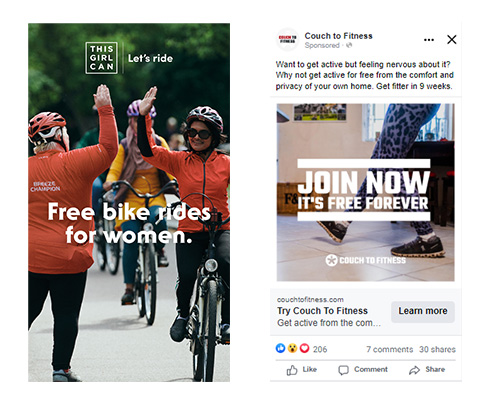 Two example social posts showing the focus on a free offer.