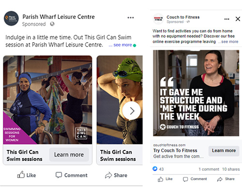 Two examples of social media posts which focus on women using exercise as some 'me time'