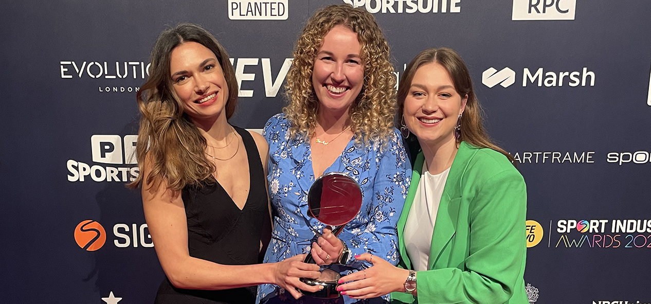 Claire Edwards (TGC head of activation), Becky Hipkiss (new business and marketing director at Hopscotch) and Dani Ward (TGC marketing activation manager) celebrate with their Sport Industry Award.