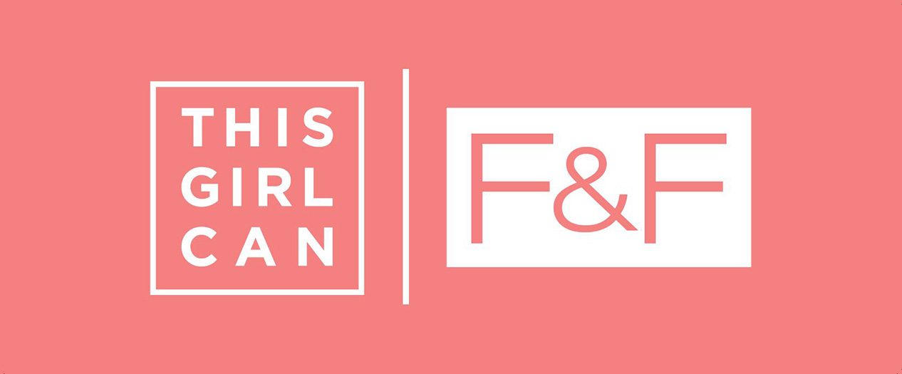 The This Girl Can and F&F logos on a salmon-coloured background