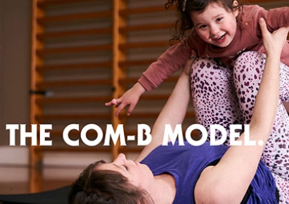 A woman and her child do yoga - the front cover of The COM-B Model document