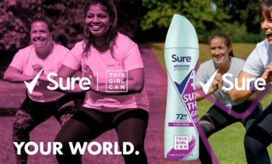 A poster for the This Girl Can and Sure partnership